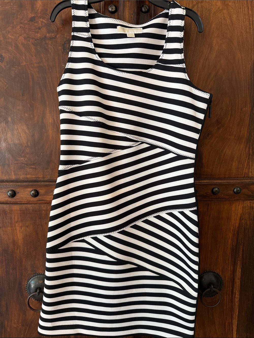 Michael Kors Black and White Striped Mini Dress